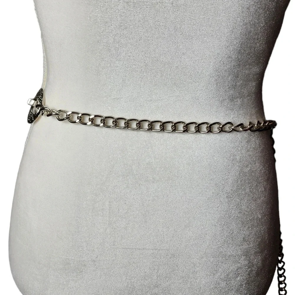 Chico's Metal Chain Belt White Silver One Size
